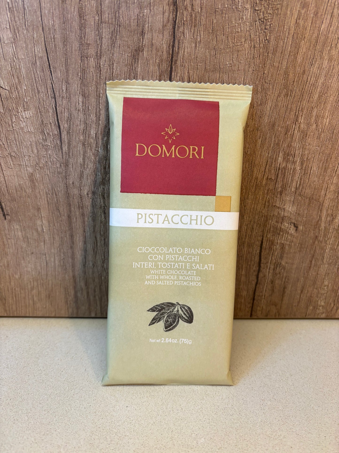 CIOCCOLATA  BARRETTA  BIANCO CON PISTACCHIO